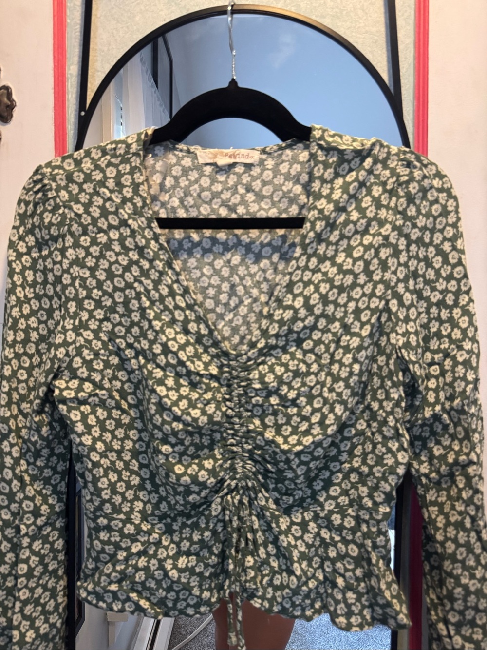 Rewind Green Floral Ruched V-Neck Blouse